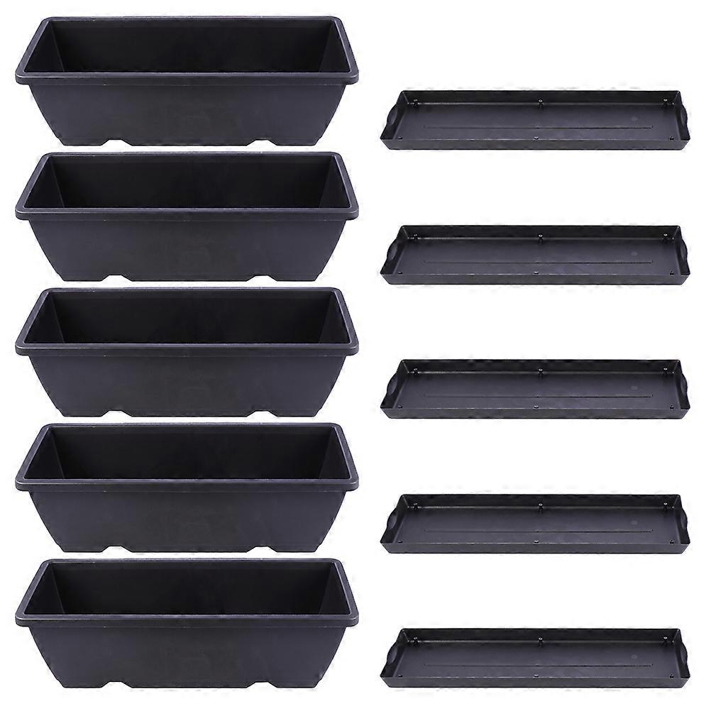 5 Sets Plastic Gardening Pots Rectangular Plant Boxes with Trays Vegetable Containers
