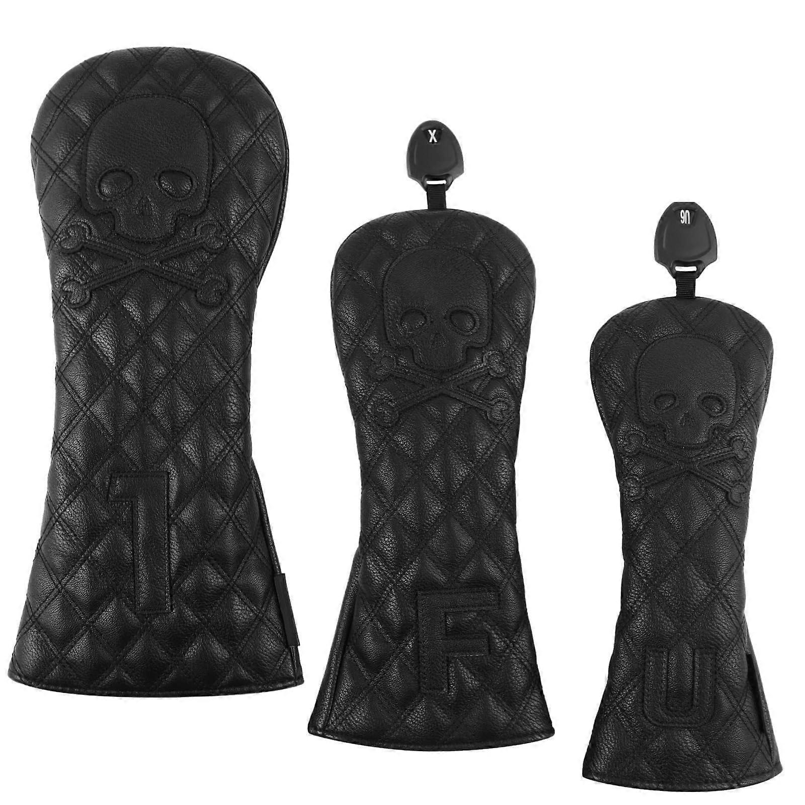 Waterproof leather golf club headcovers with plush lining, scratchresistant, U/F tags for quick club identification, set of 3.
