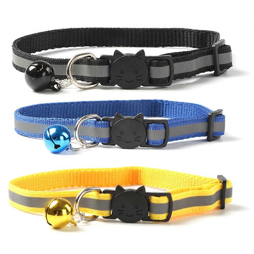 6 Pcs Reflective Cat Dog Collar Adjustable Buckle Strap For With Bell Assorted Color Design
