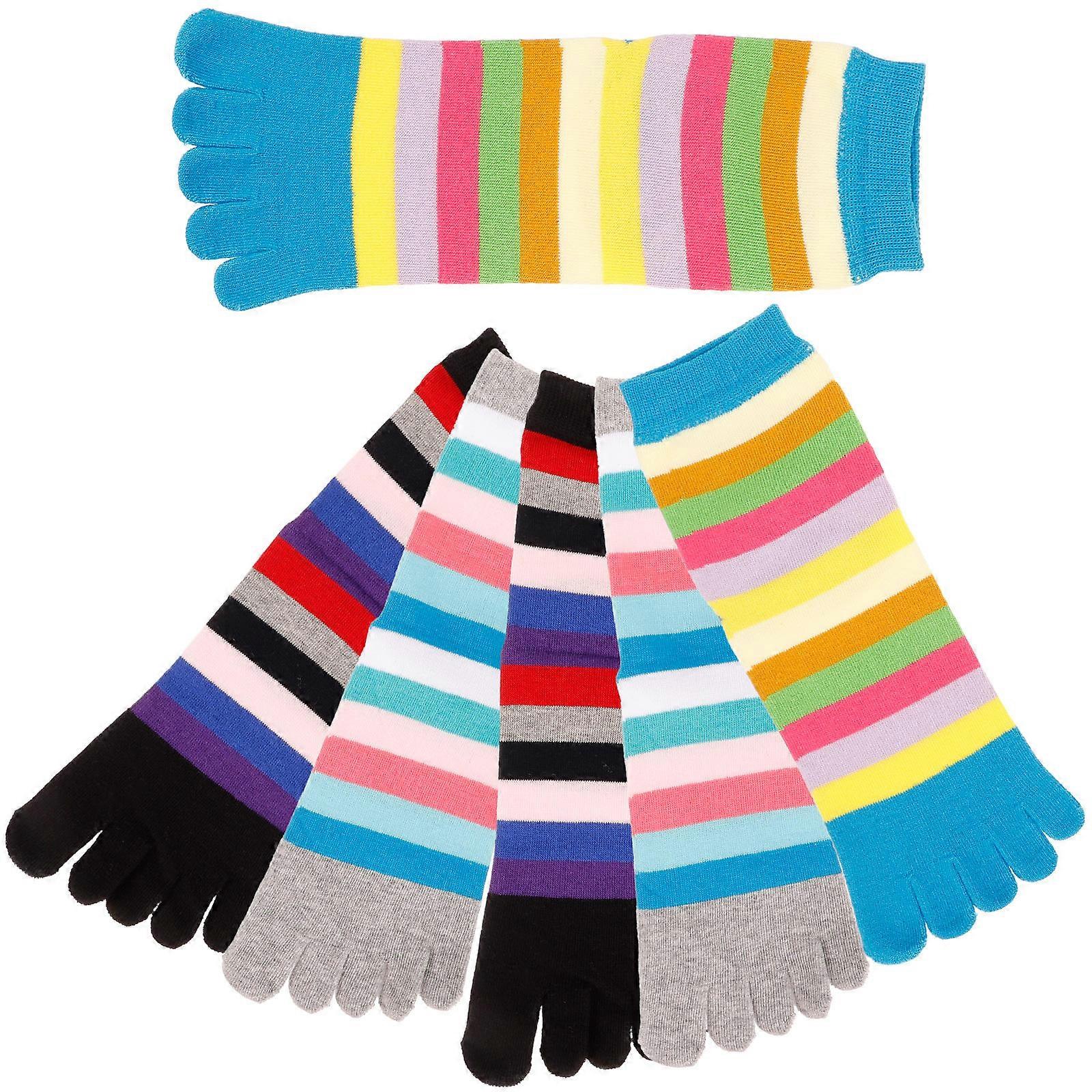 Cute Combed Cotton Toe Socks for Women with Fashionable Stripe Design and Mid Calf Length 3 Pairs
