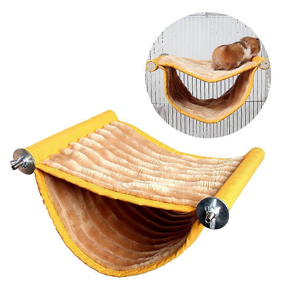 Luxury Double Layer Hanging Nest for Pets Made of Plush Material in Yellow Color Great for Entertainment and Comfort 10.5 Inches