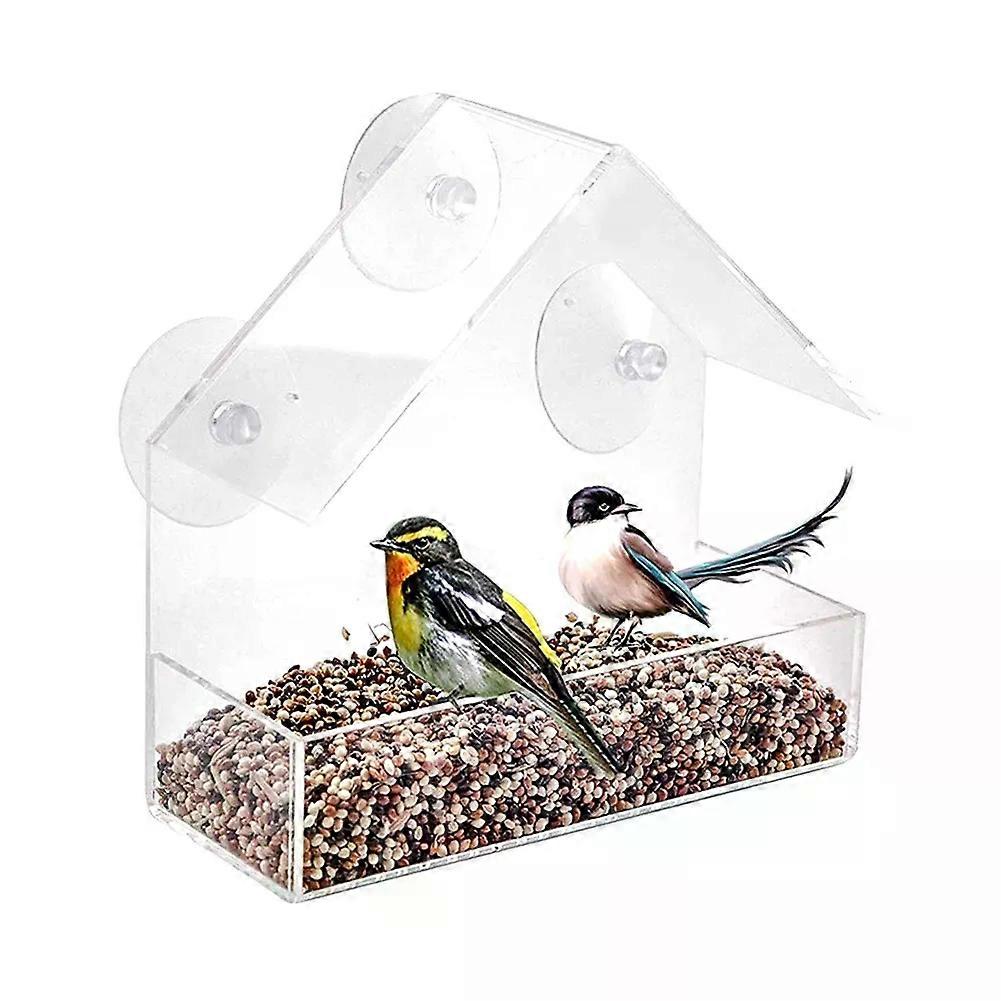Acrylic Bird Feeder Punch Free Suction Cup Fixing Bird Food Container Home Window Viewing Food Organizer