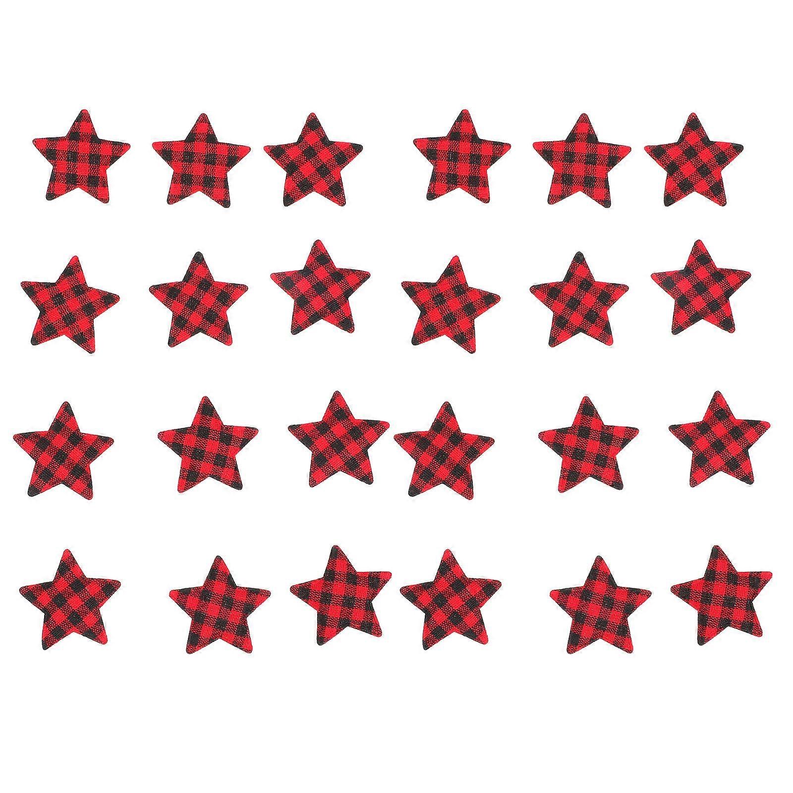 Five Pointed Star Decorative Ornament 100Pcs Red Christmas Plaid Cloth for Handcraft Enthusiasts 2.7X2.7CM DIY Creation