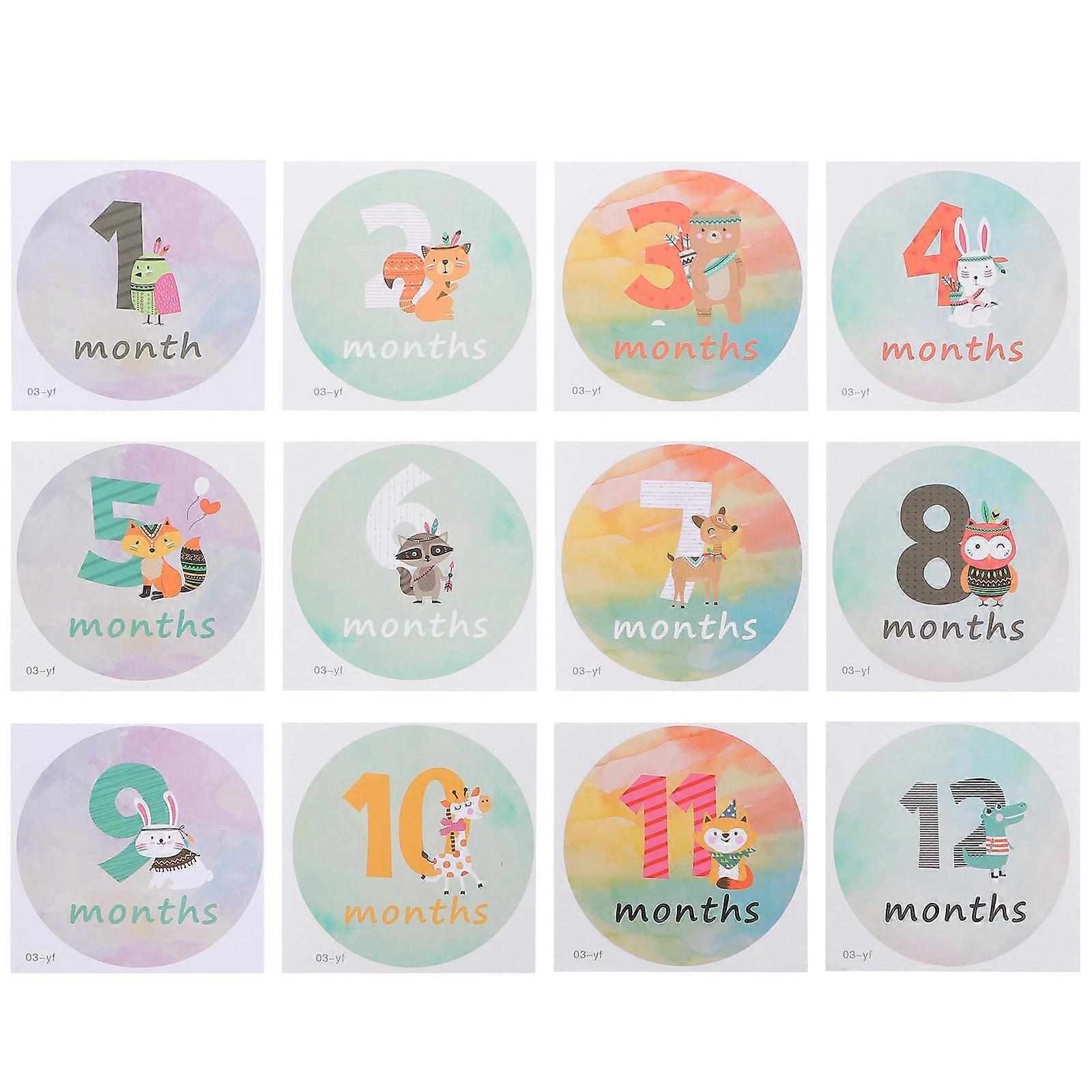 Newborn Month Stickers 1 Set Square Memory Decals For Parents To Capture Their Baby's First Year Milestones