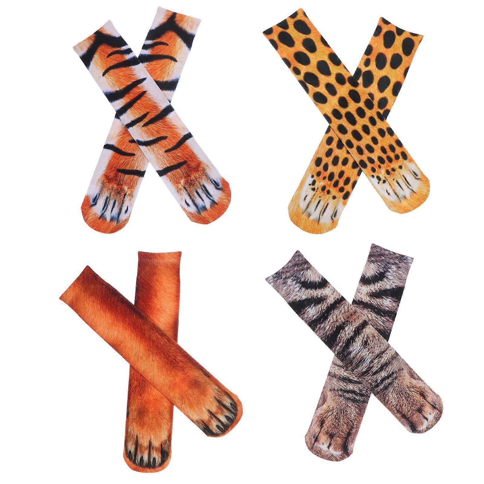 3D Printed Animals Paws Socks 4 Pairs Novelty Design For Friends Size 40X8.5CM Assorted Color Comfortable