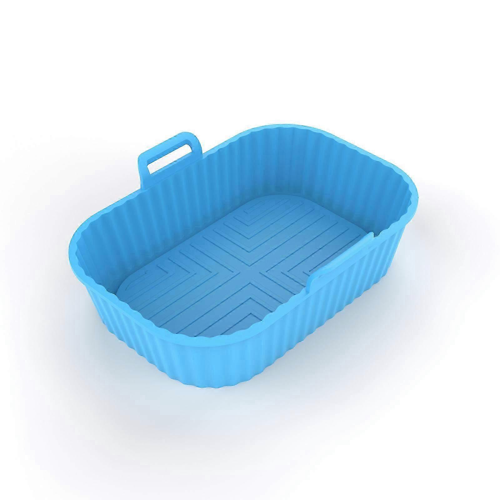 Reusable Silicone Air Fryer Pot & Mat in Blue Square - 19.5x14.3x6.2cm Baking Accessory for Perfectly Cooked Meals