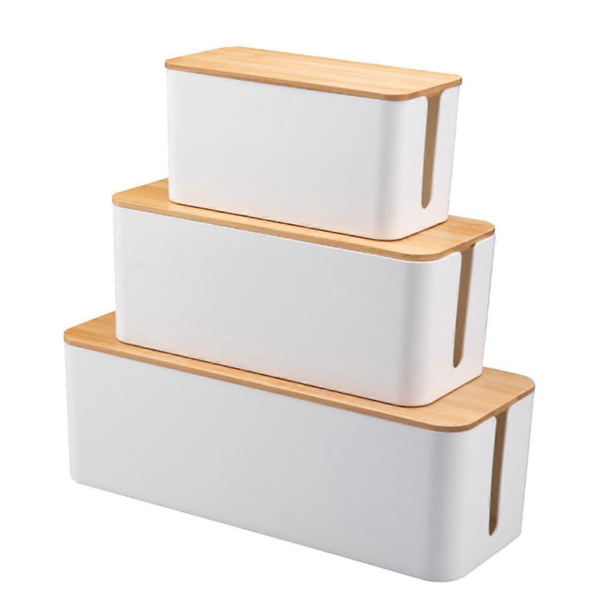 3piece cable management boxes, partial wood storage solutions for network cables for desks and living spaces to keep things tidy.