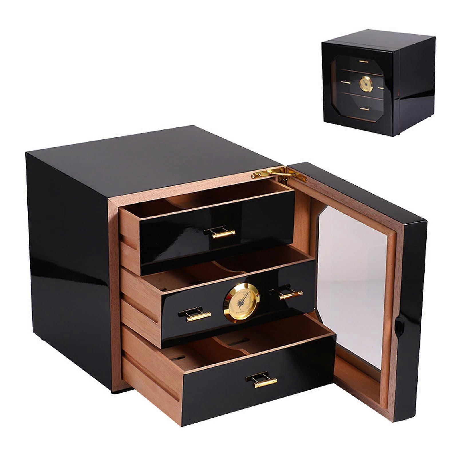 Humidor Cigar Cabinet with 3 Drawers, Spanish Cedar Cigar Box with Built-in Hygrometer and Humidifier System