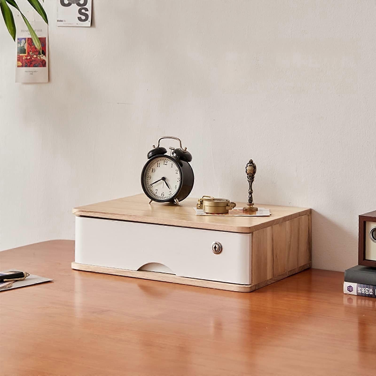 Wooden Desktop File Cabinet With Lock Multi-Tier Desktop Organizer Storage Box For Documents And Supplies One Drawer