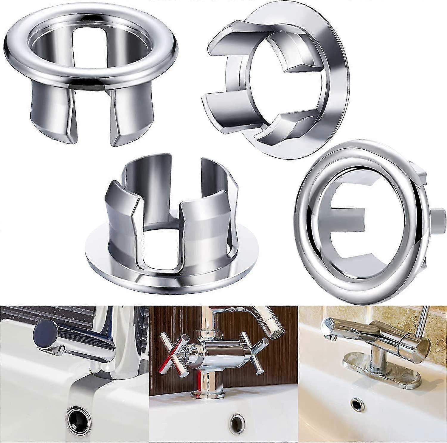 4Pcs Sink Overflow Ring Kitchen Bathroom Sink Hole Round Overflow Cover Basin Trim Overflow Drain Cap Cover Insert in Hole Spares