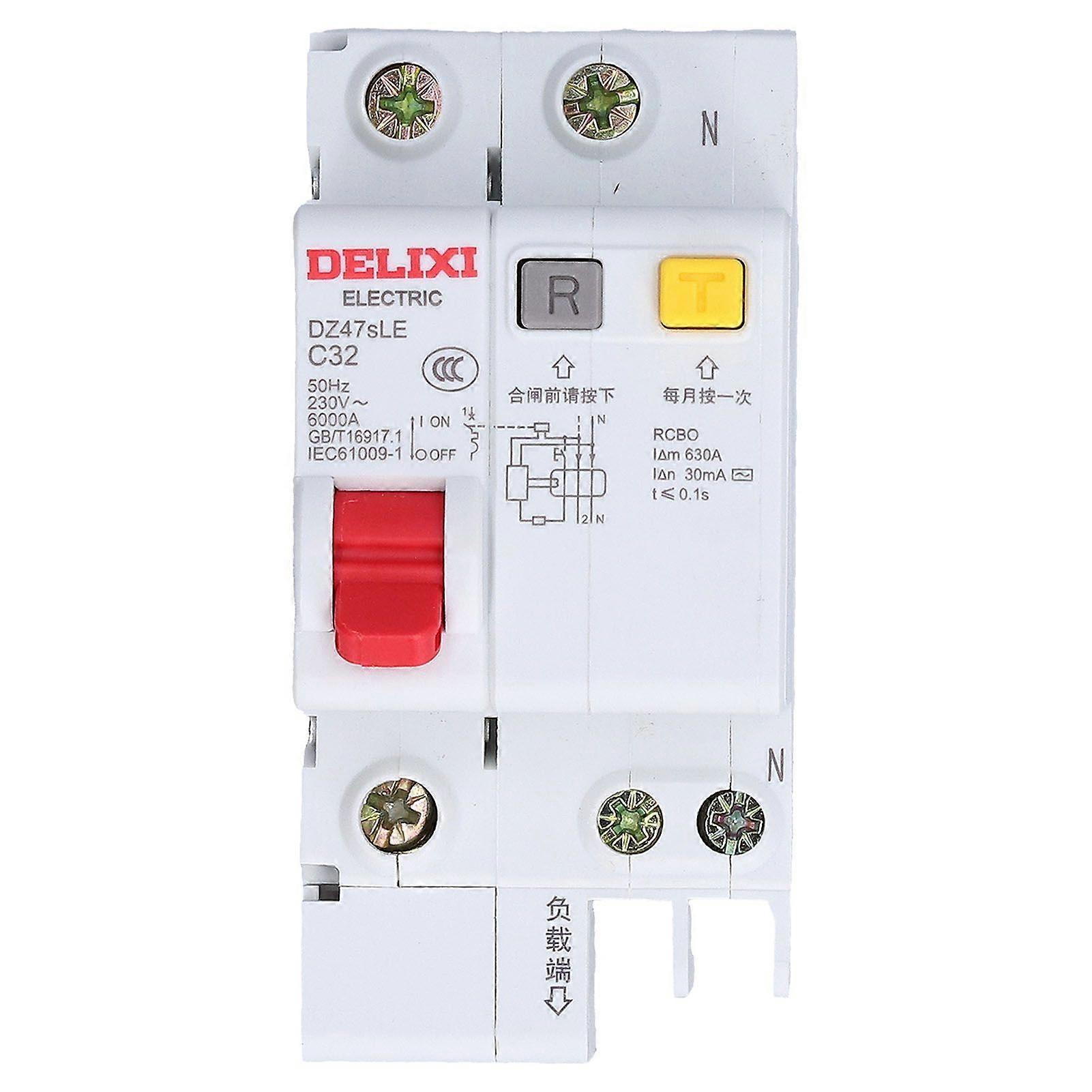 Miniature Circuit Breaker Residual Current Isolator DIN Rail Mount 230V 32A 1P+N DZ47sLE C32