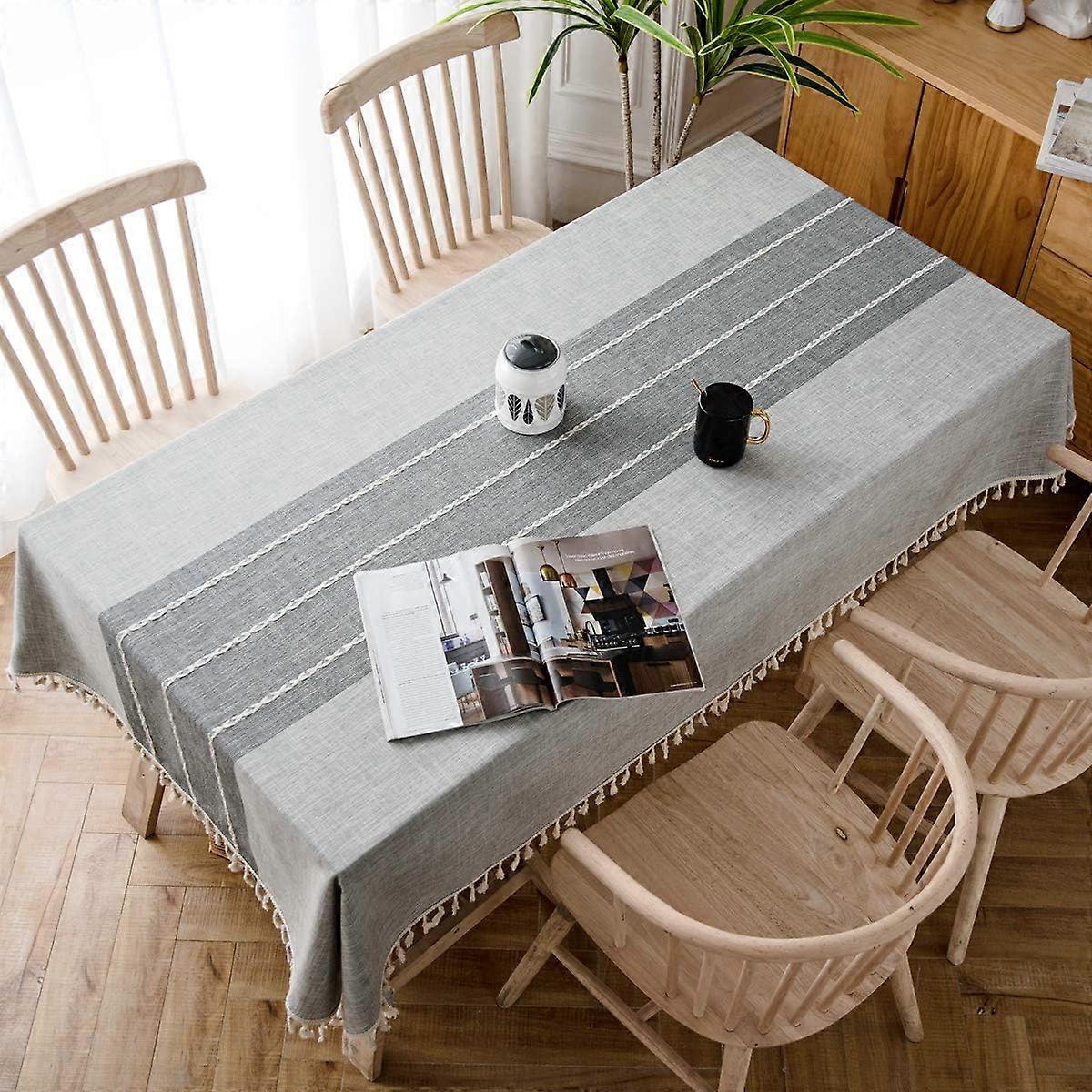 Modern Linen Cotton Tablecloth Rectangular Table Cloths for Rectangular Table Home Kitchen Decoration,Superma,(140x220cm, Gray)