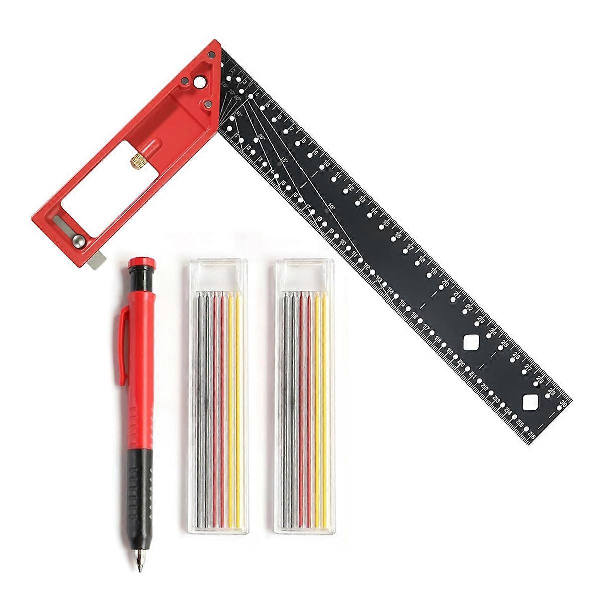12in Woodworking Framing Square Ruler Adjustable Carpenter Square Layout Tool with 1Pc Carpenter Pencil and 12Pc Refill