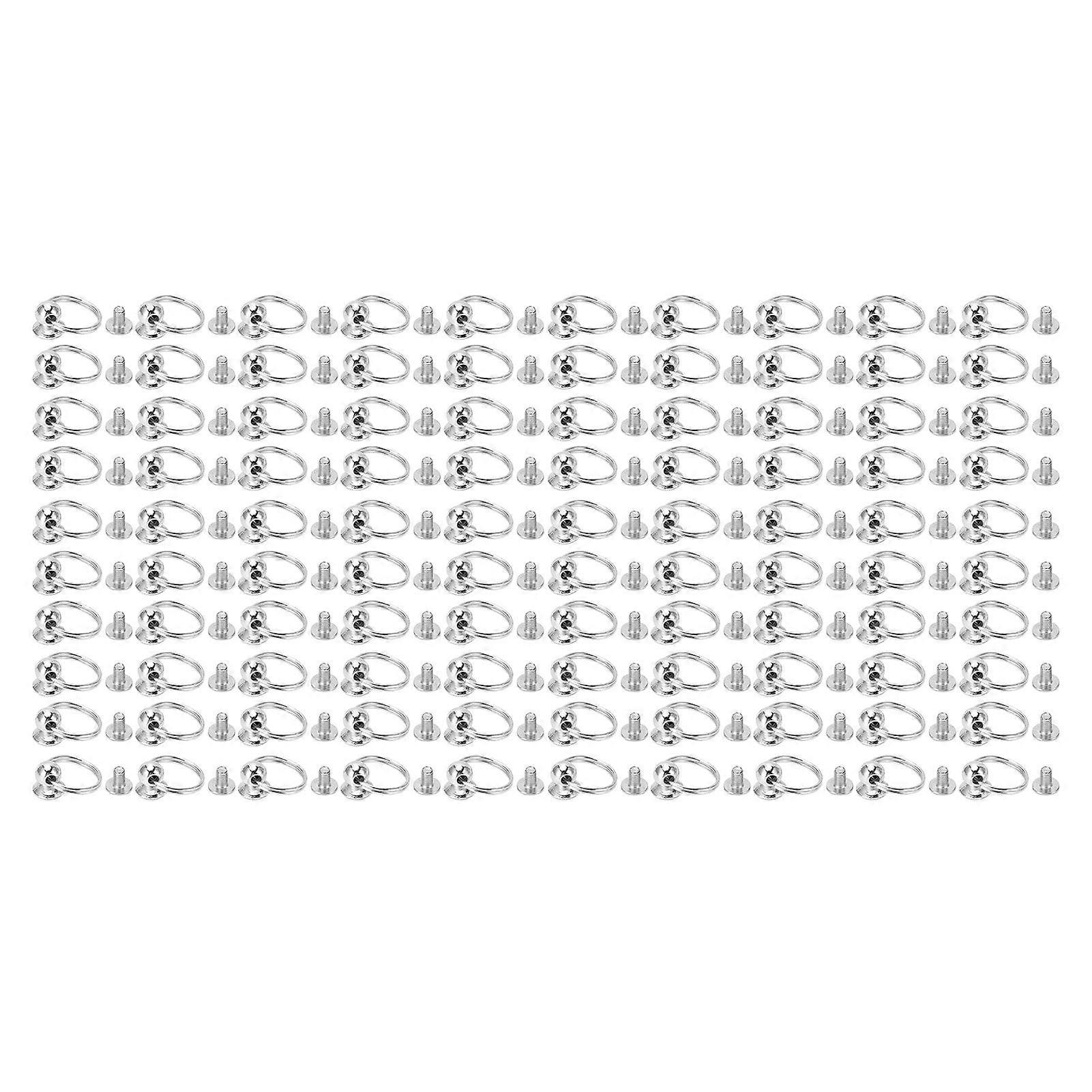 100 Sets Monk Rivet with Pull Rings 8mm High Gloss Copper Material Double Loop Pull Ring for DIY Clothing Bags Shoes Silver