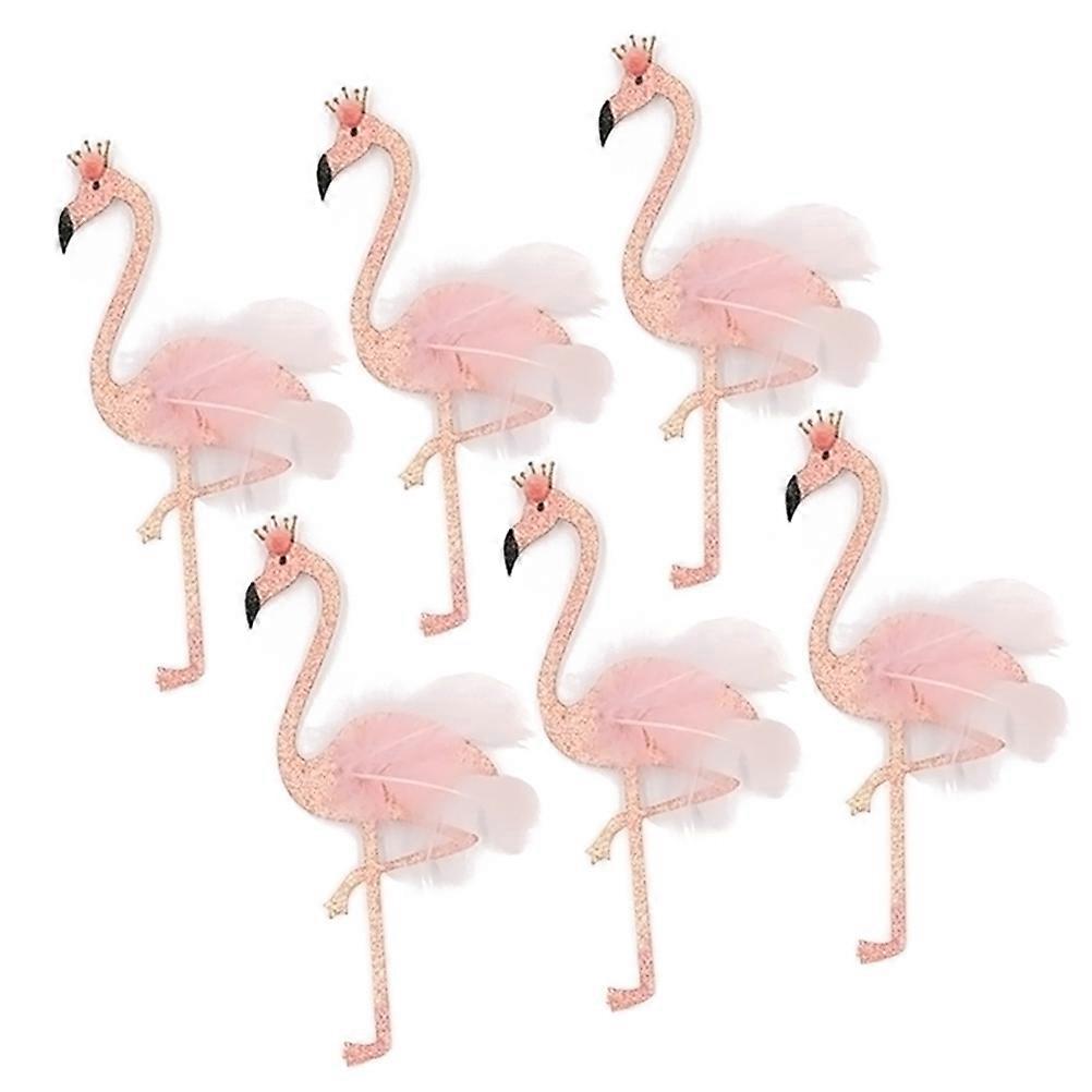 Paper Cake Topper Flamingo Plume Insert for Decorating 6Pcs Hawaii Pink
