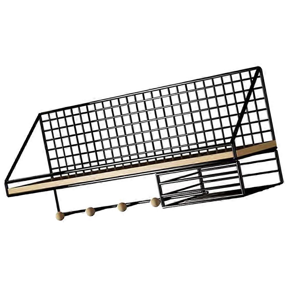 Wall Floating Shelf Black Iron Wood for Storage Use Bedroom Display Rack