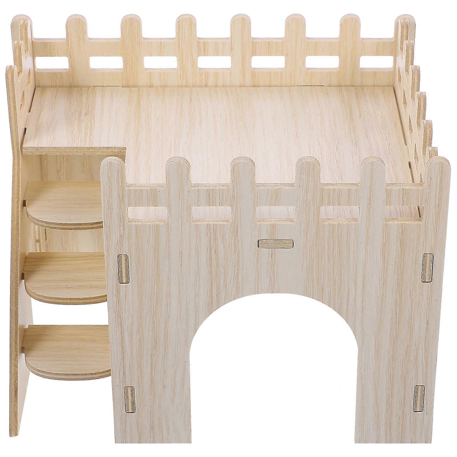 Hamster House For Pet Playing And Resting 20.00X15.00X15.00cm Beige Color Wooden Hideout 2 Sets