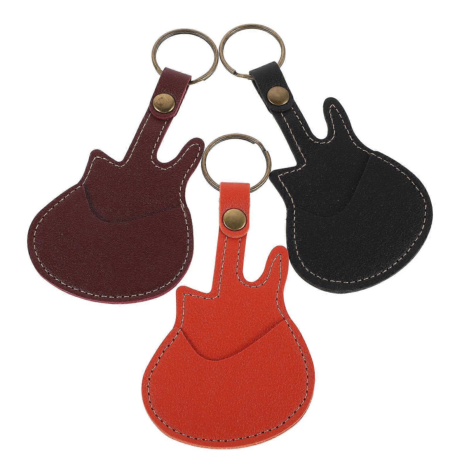 6Pcs Guitar Pick Holder Keychain for Guitarists PU Plectrum Storage Bag