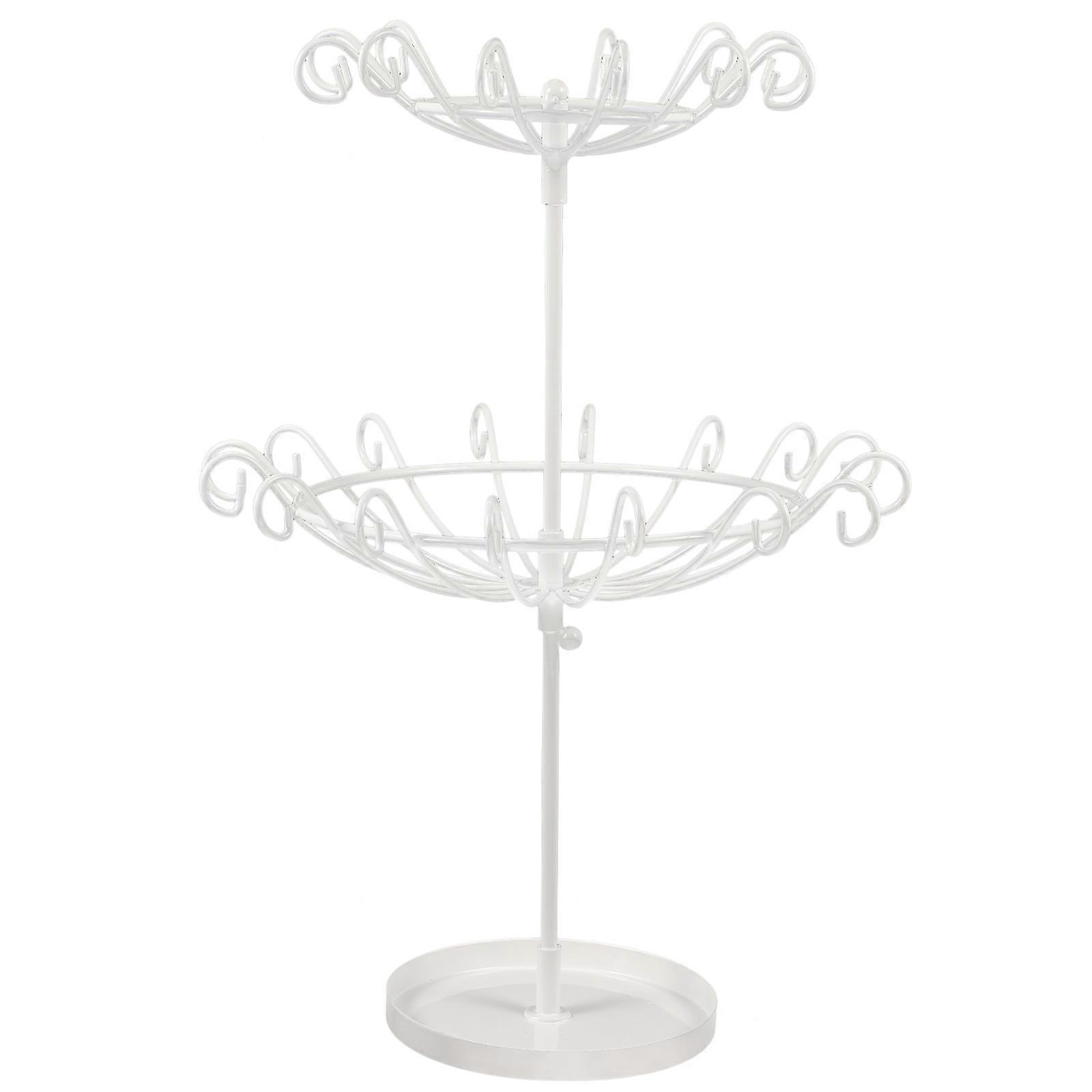 Rotating Jewelry Rack White Iron Display Stand for 2Pcs Key Ring Organizer