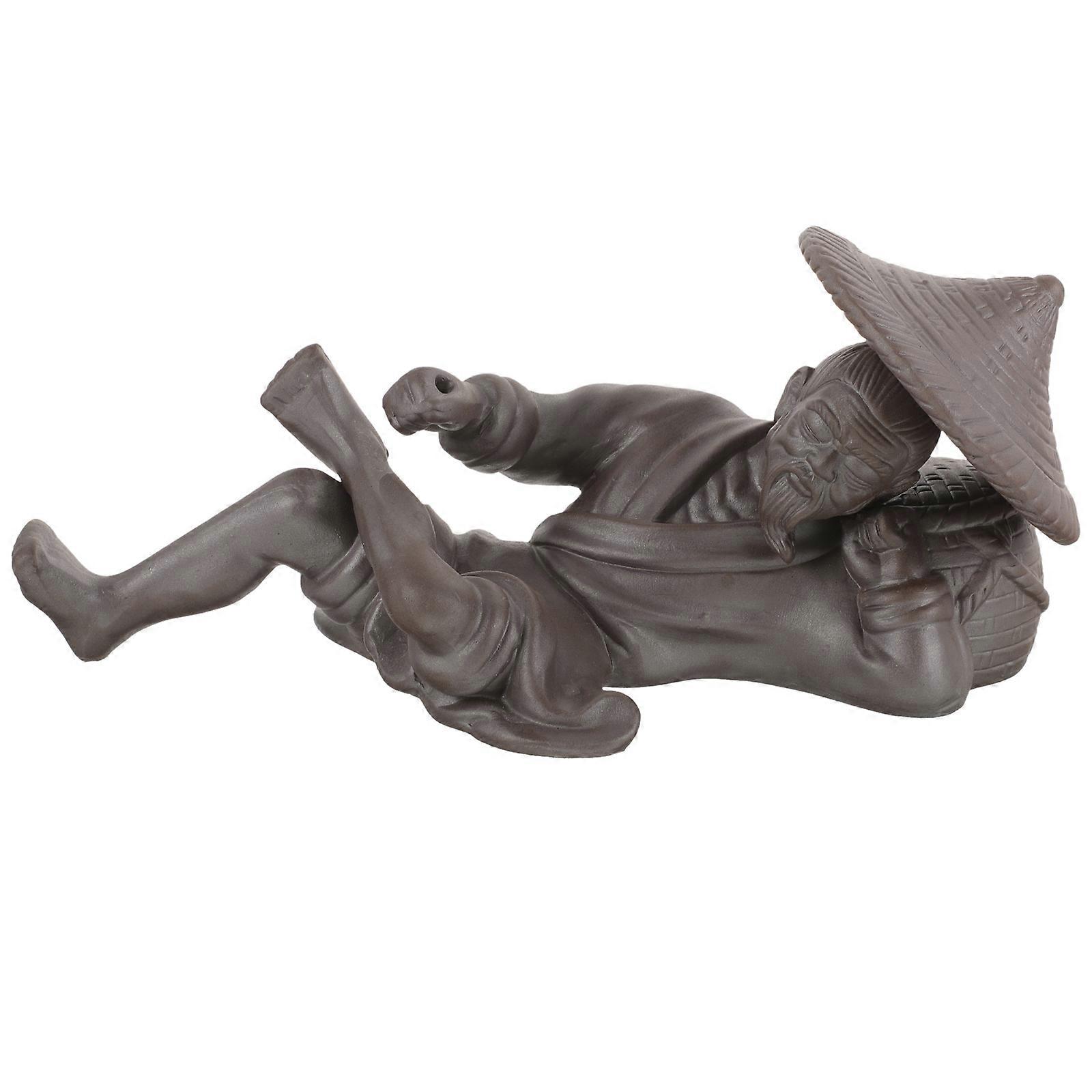 Fisherman Statue Ceramic Miniature Figurines for Decoration 2Pcs