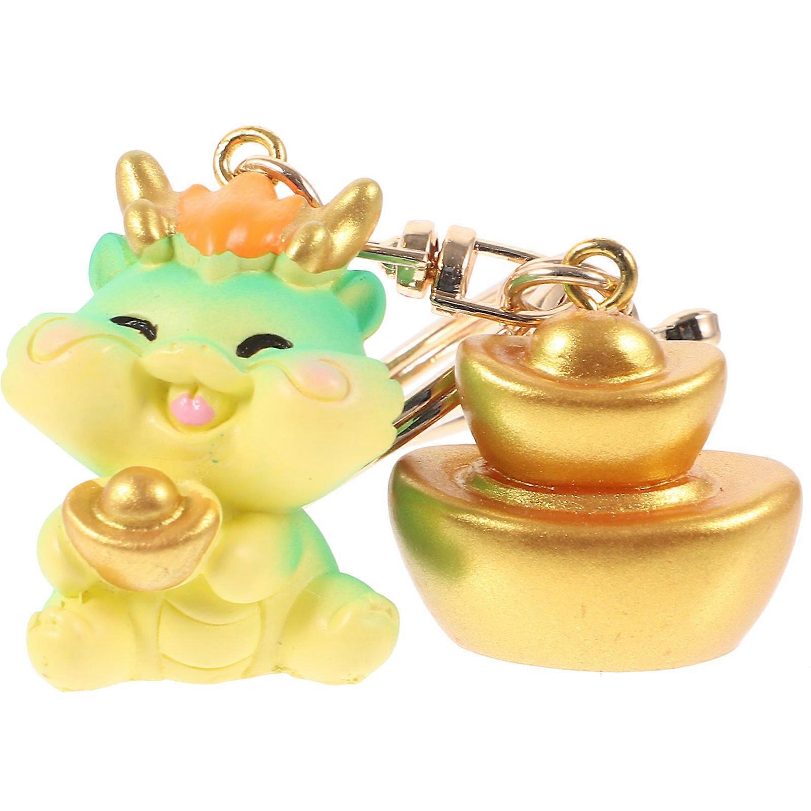 Ingot Shape Dragon Keychain Chinese Style Bag Charm Light Green Resin Alloy Clasp Function 1Set