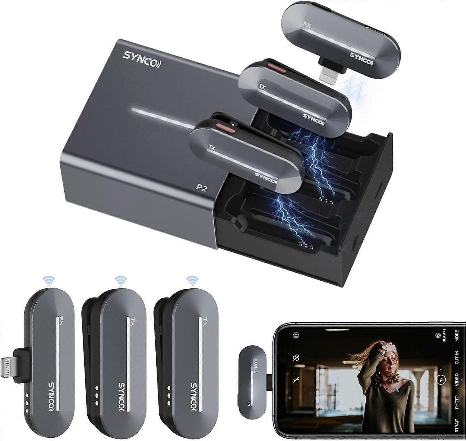 Wireless Lavalier Microphone for iPhone, P2L Dual Mic with