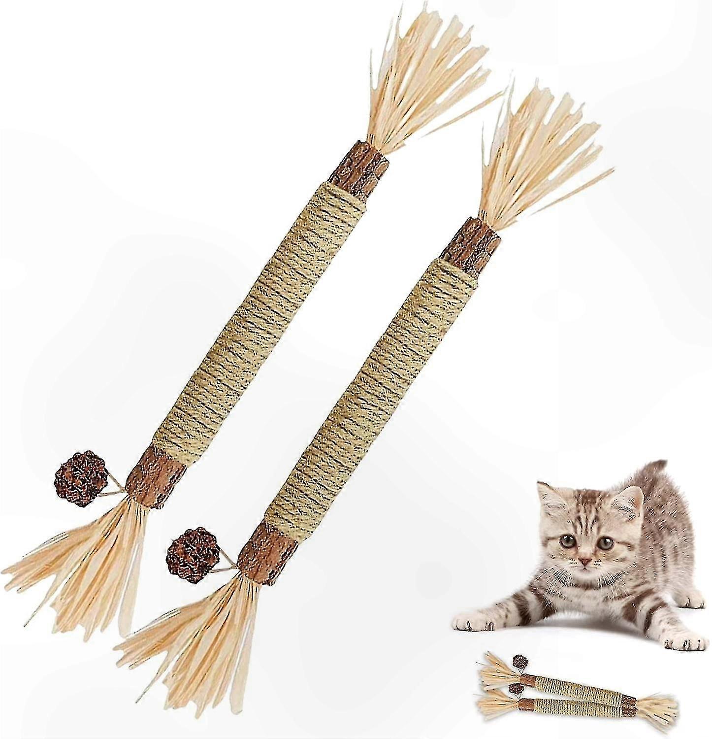Natural Catnip Sticks with Grass for Feline Dental Health and Fun - 2 Pack Chewing Treats