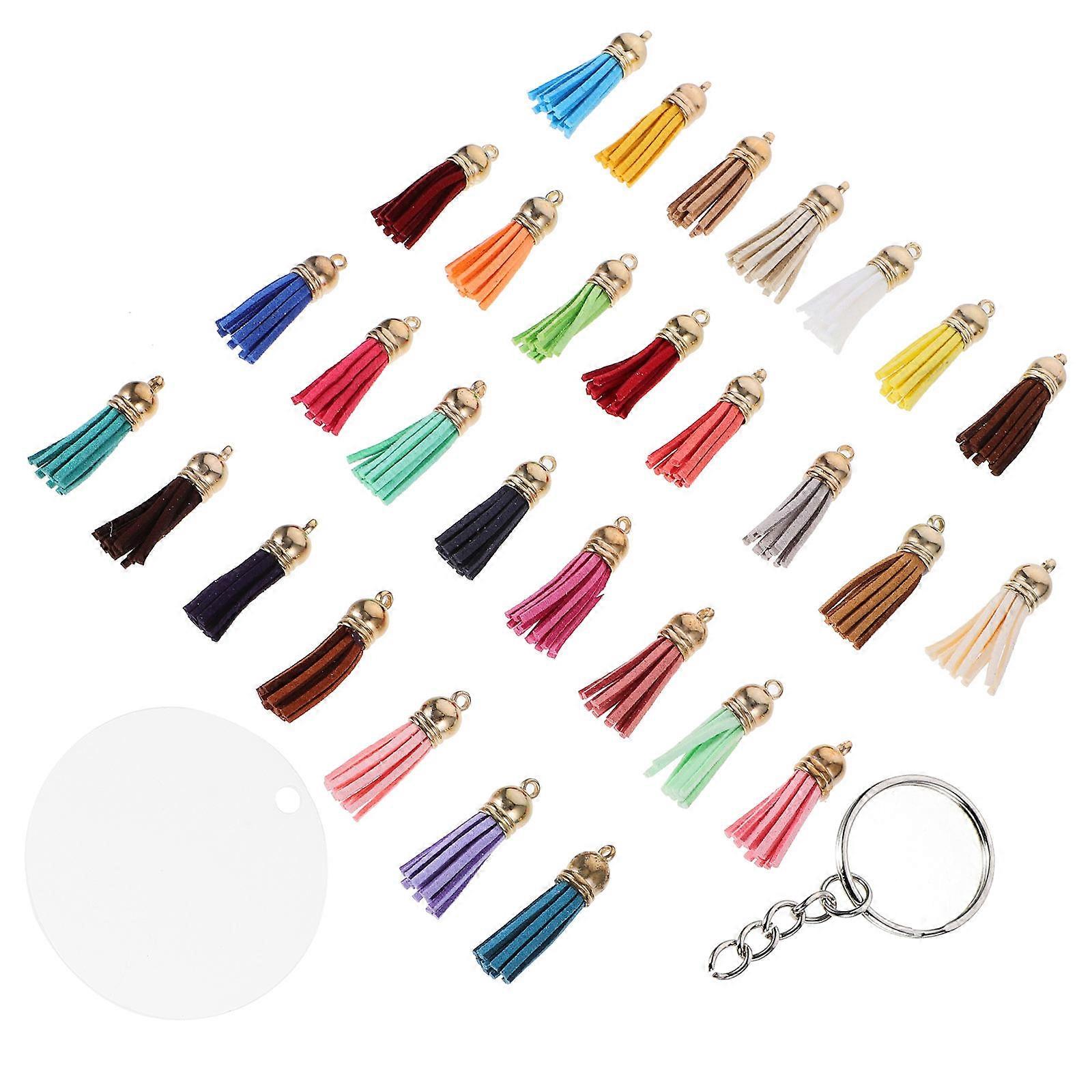 Round Acrylic Blanks 4 Sets With Colorful Tassel Charms Perfect For DIY Crafting Safe Durable Lightweight For Keychain Bag Projects
