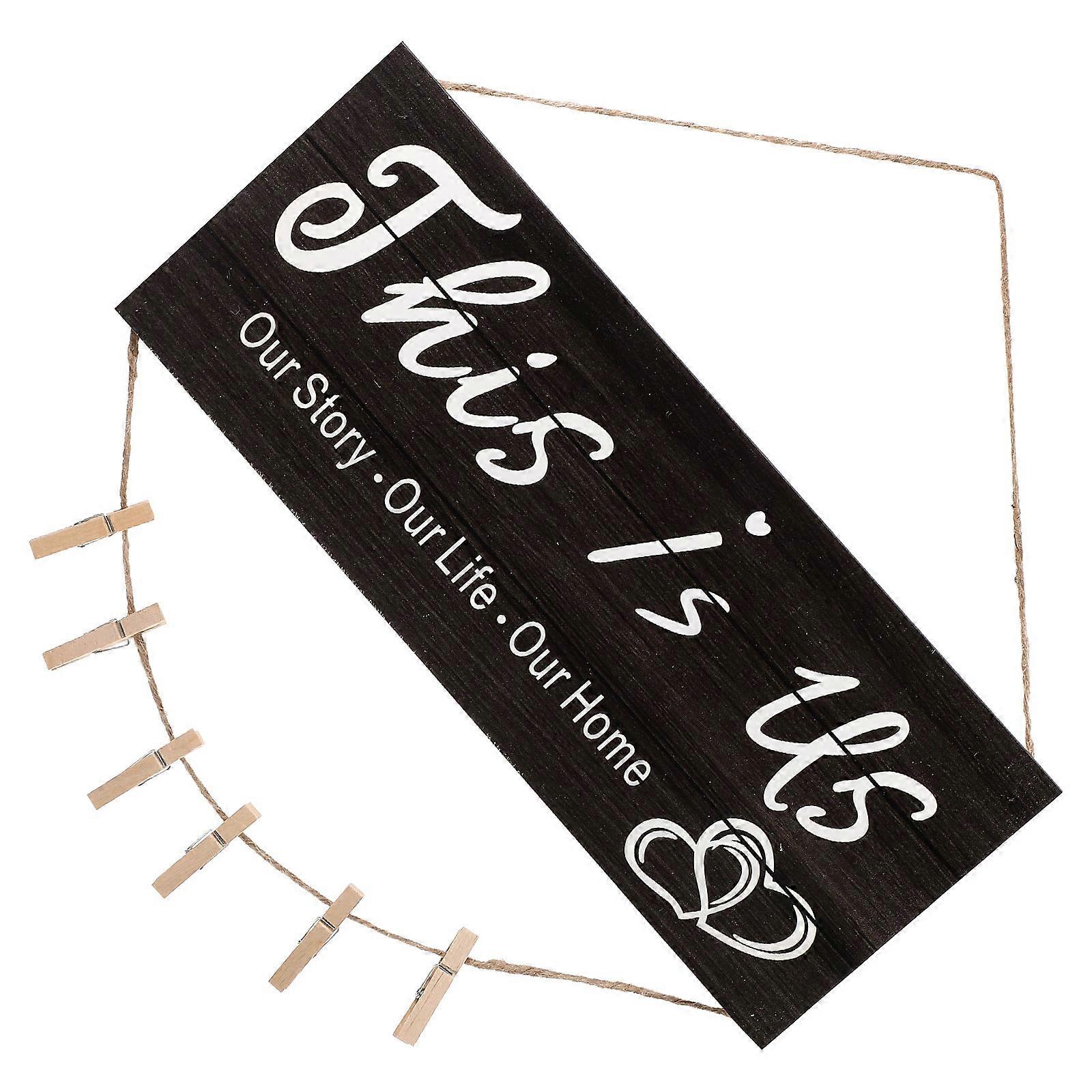 Wooden Plaque for Wall Decorative 5Sets with Clip and Hemp Rope Letters
