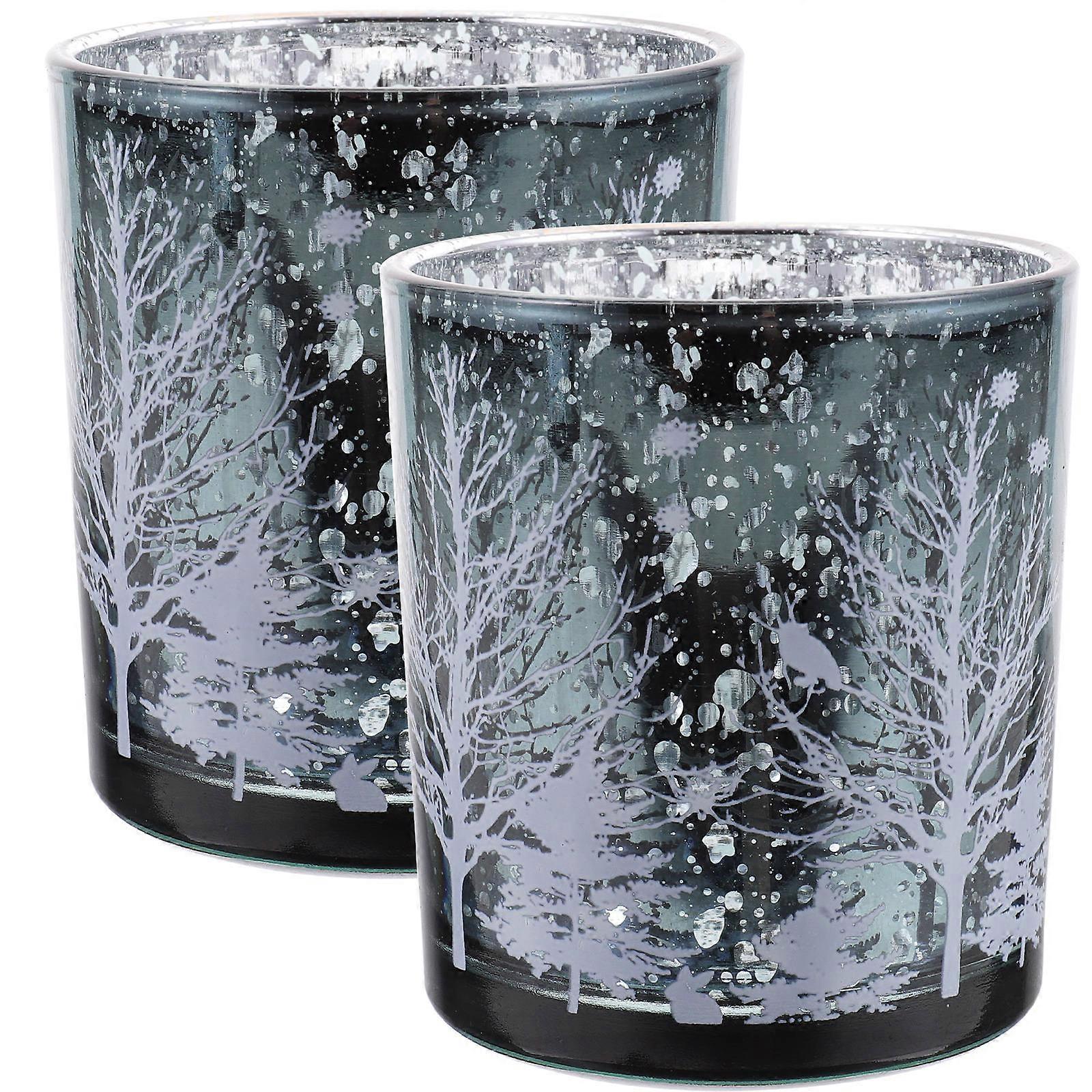 6Pcs Christmas Glass Candle Holder for Decoration with Tree Pattern
