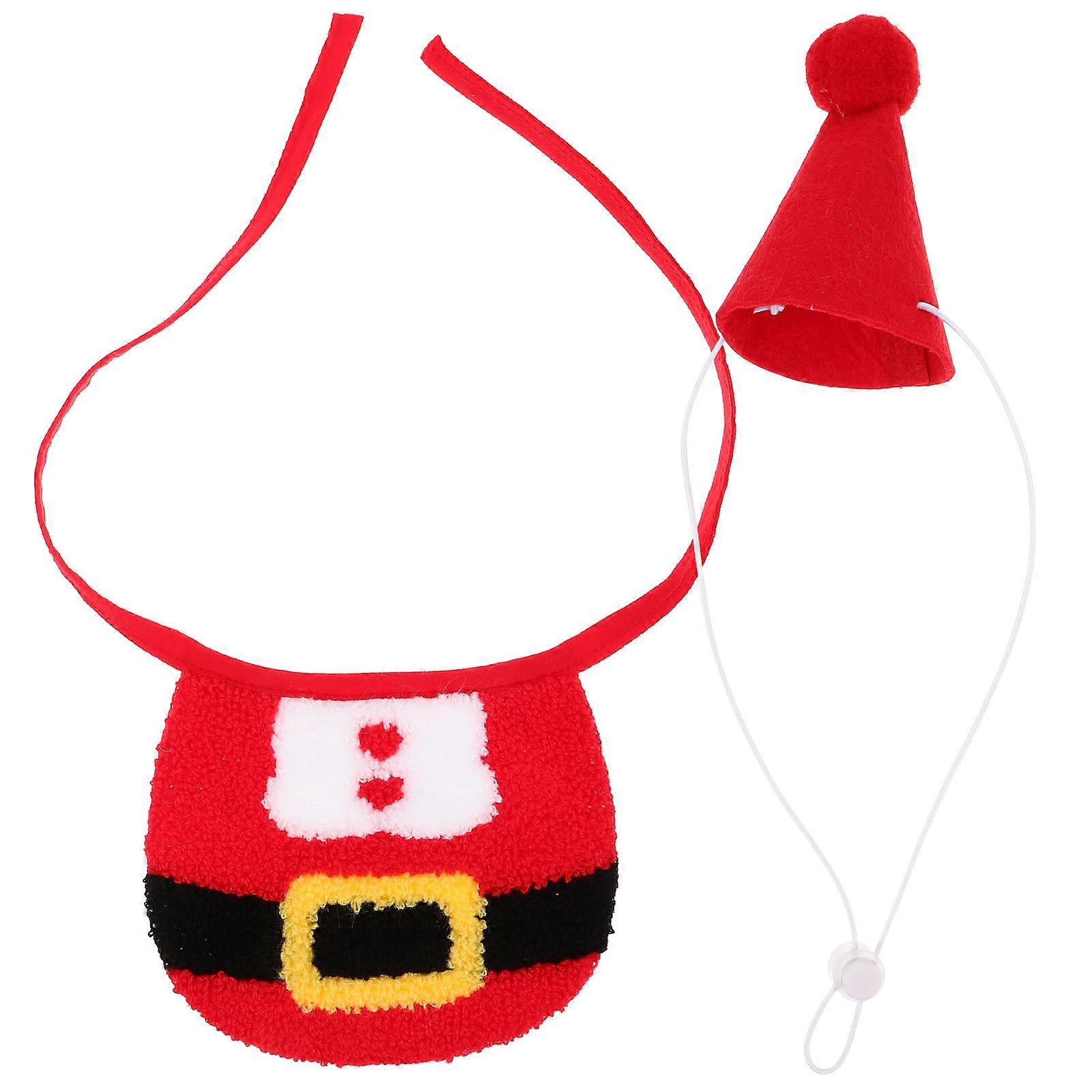 Christmas Pet Hat and Bib Costume Set for Party Use 1Set Red Design
