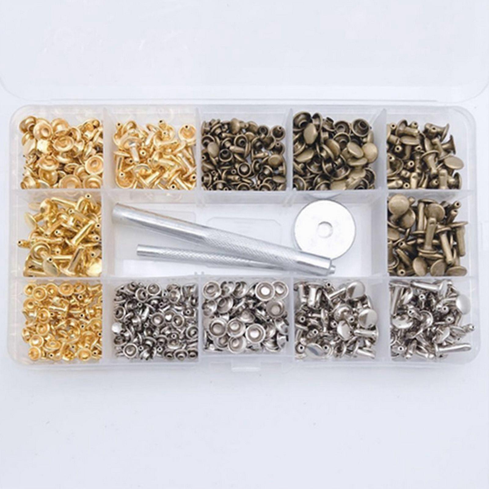 300 Sets Leather Rivets Double Cap Rivet Tubular Metal Studs with Punch Pliers Fixing Set Tools for DIY Leather Craft