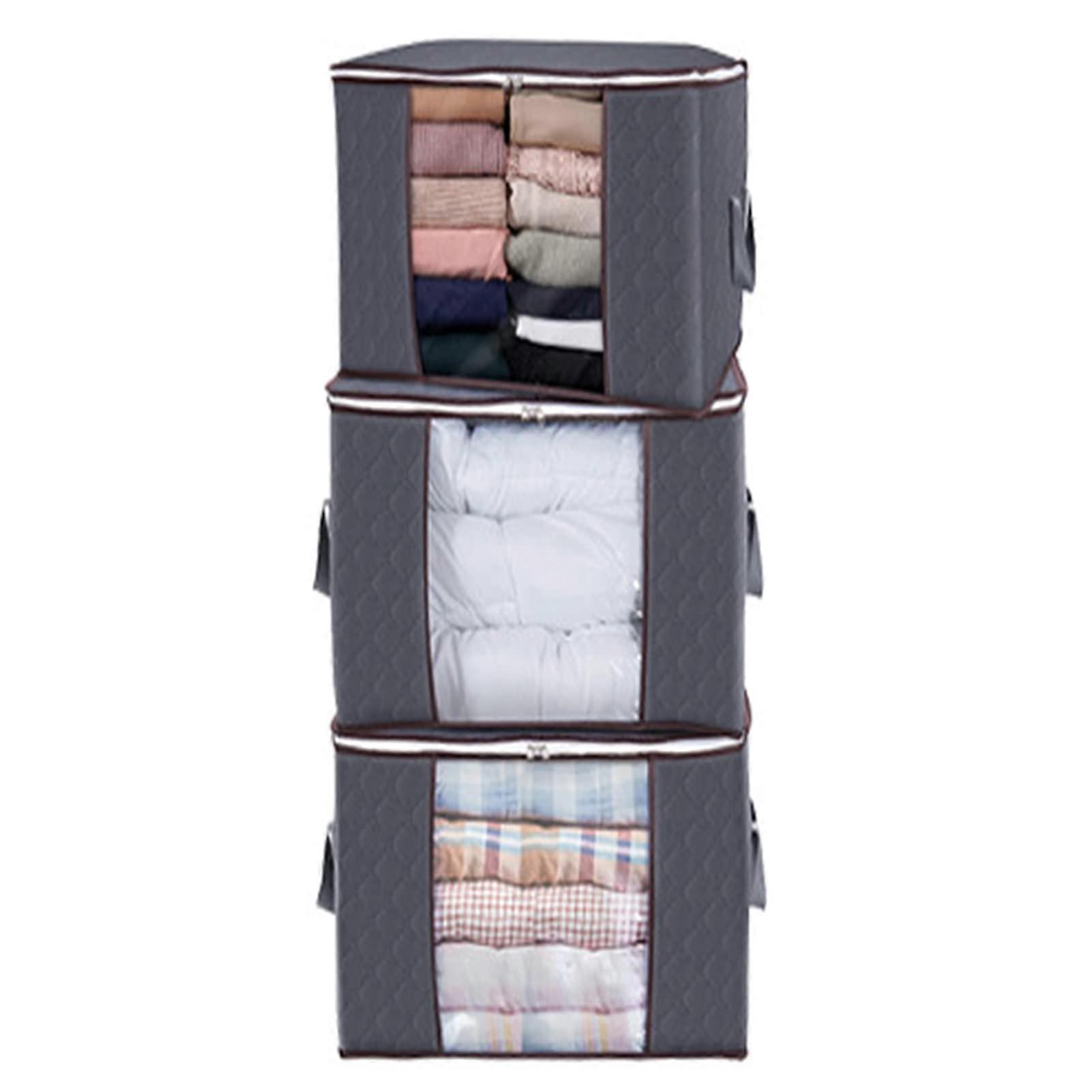 Laundry Storage Bag 3Piece Set, Foldable Organizer With Handles, Zipper, Vertical Gray, Transparent Window