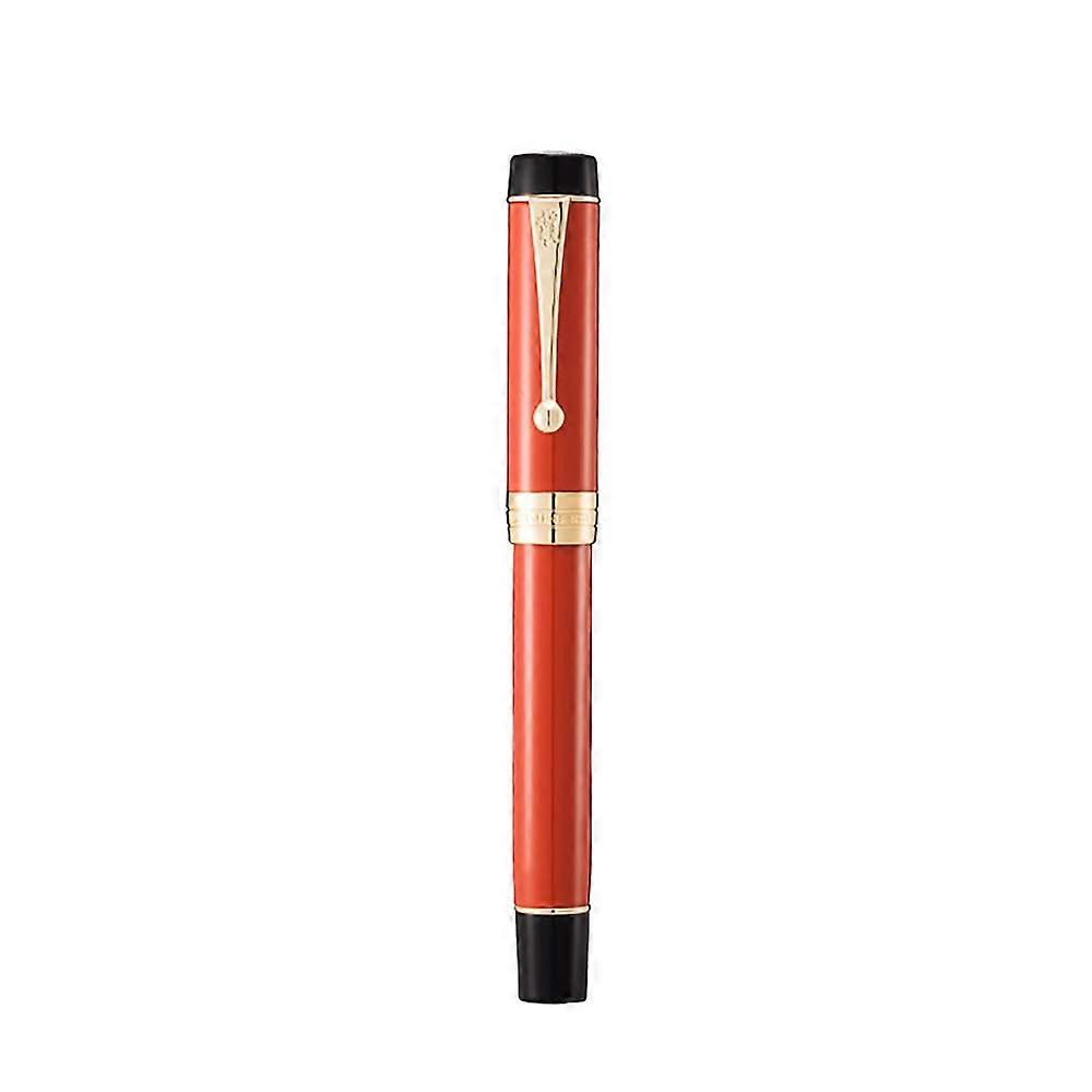 Classic Fountain Pen Orange Red Celluloid, Medium Nib, Converter Included, Pen Case Set