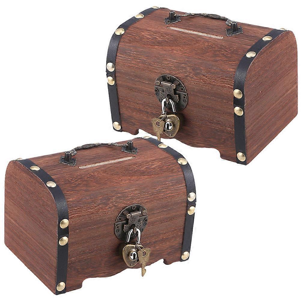 קופסאות אחסון כסף מעץ עם מנעול 4 יחידות קופסאות מטבעות וינטג' של פיגי בנק