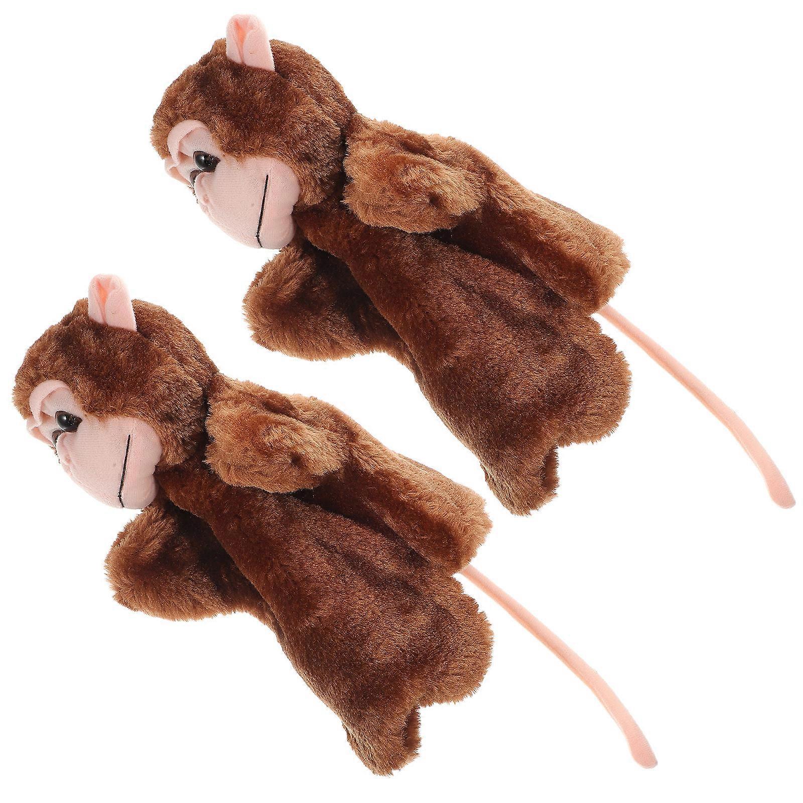 Interactive Parent-Child Story Telling Hand Puppet Toy For Children In Cartoon Monkey Appearance With Coffee Color 2Pcs