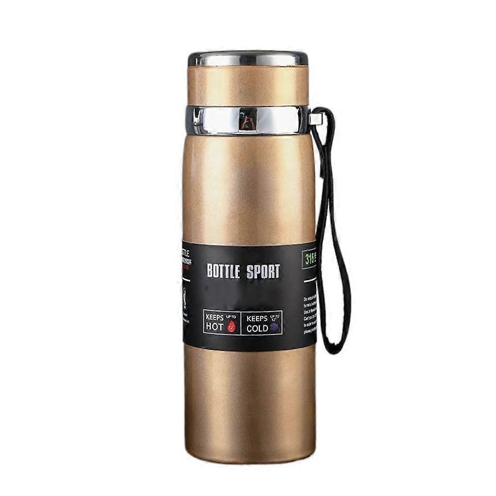 800/1000ML Thermal Water Bottle Double Layer with Hanging Rope Vacuum Flask Large-capacity Anti-slip Bottom 'Insulated Cup Car