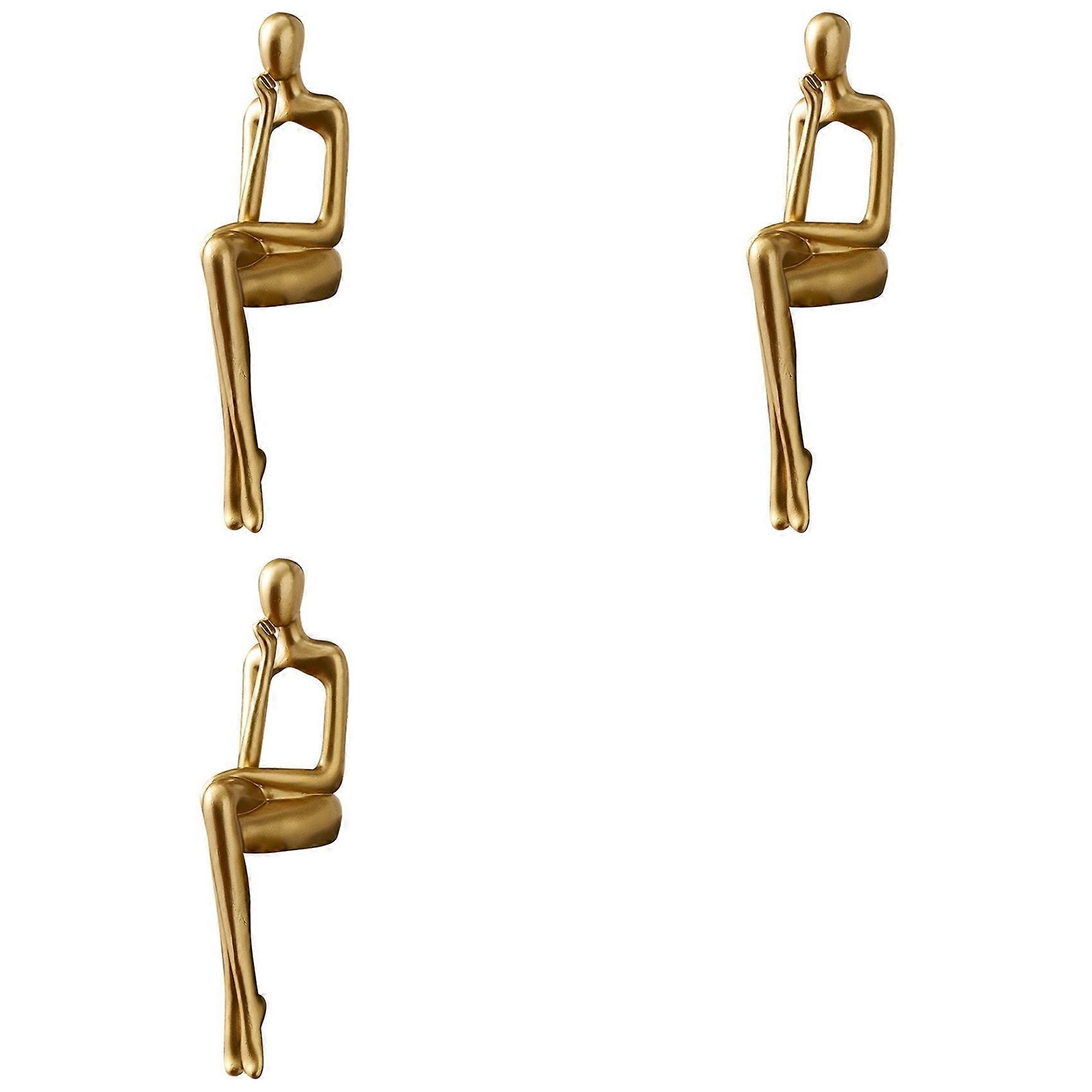 3X Thinker Statue Abstract Figure Sculpture Small Ornaments Resin Statue Home Gold Abstract Statue Office Decor C