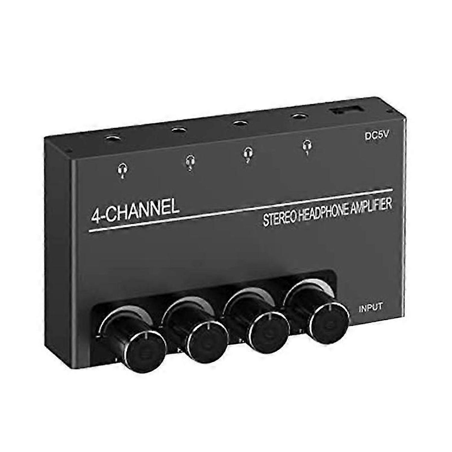 4 Channel Headphone Amplifier Stereo Audio Amp, Headphone Splitter with 4 3.5MM Headphone Output and