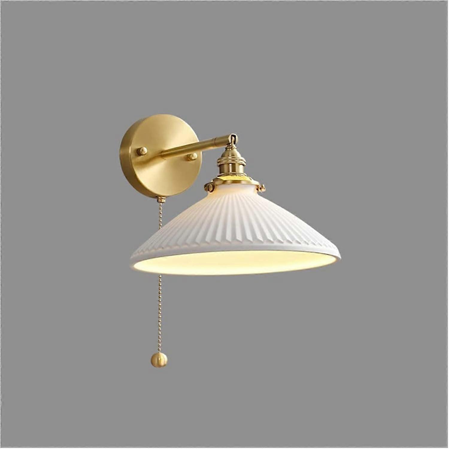White Ceramic Wall Lamp Copper Wall Sconce With Pull Chain Switch Modern Home Decor Lighting Fixture