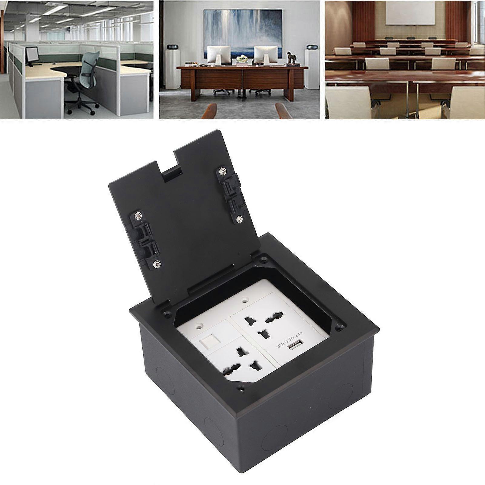Floor Power Socket Box Stainless Steel 16A 3 Prong Hole USB Computer Port Recessed Outlet Box 