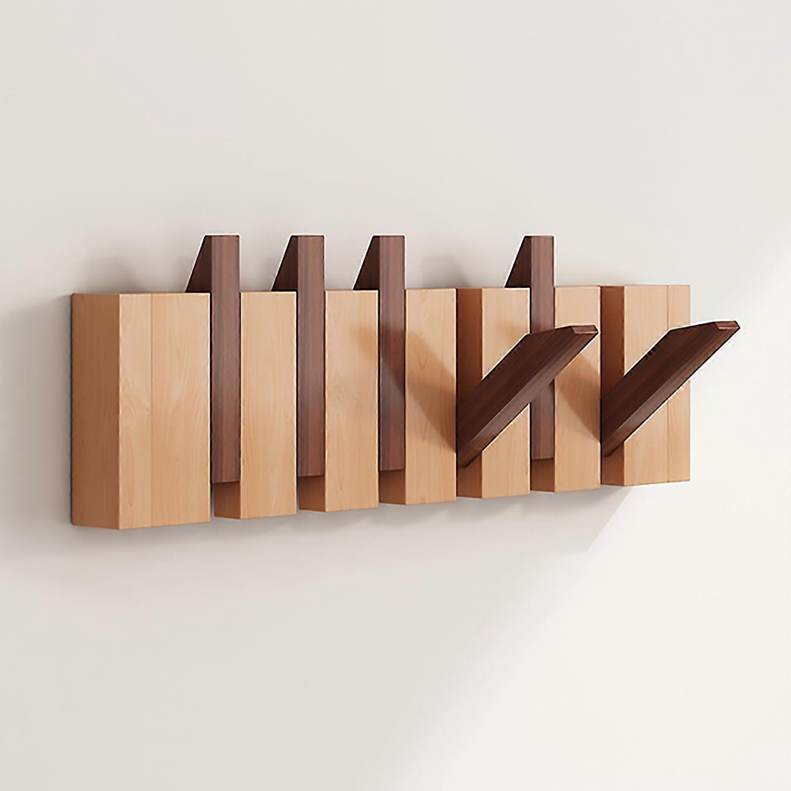 Heavy Duty Coat Rack Hanger Wooden Wall Mount Hooks For Coats Keys Hats Robes Towels 6 Hooks Walnut Finish