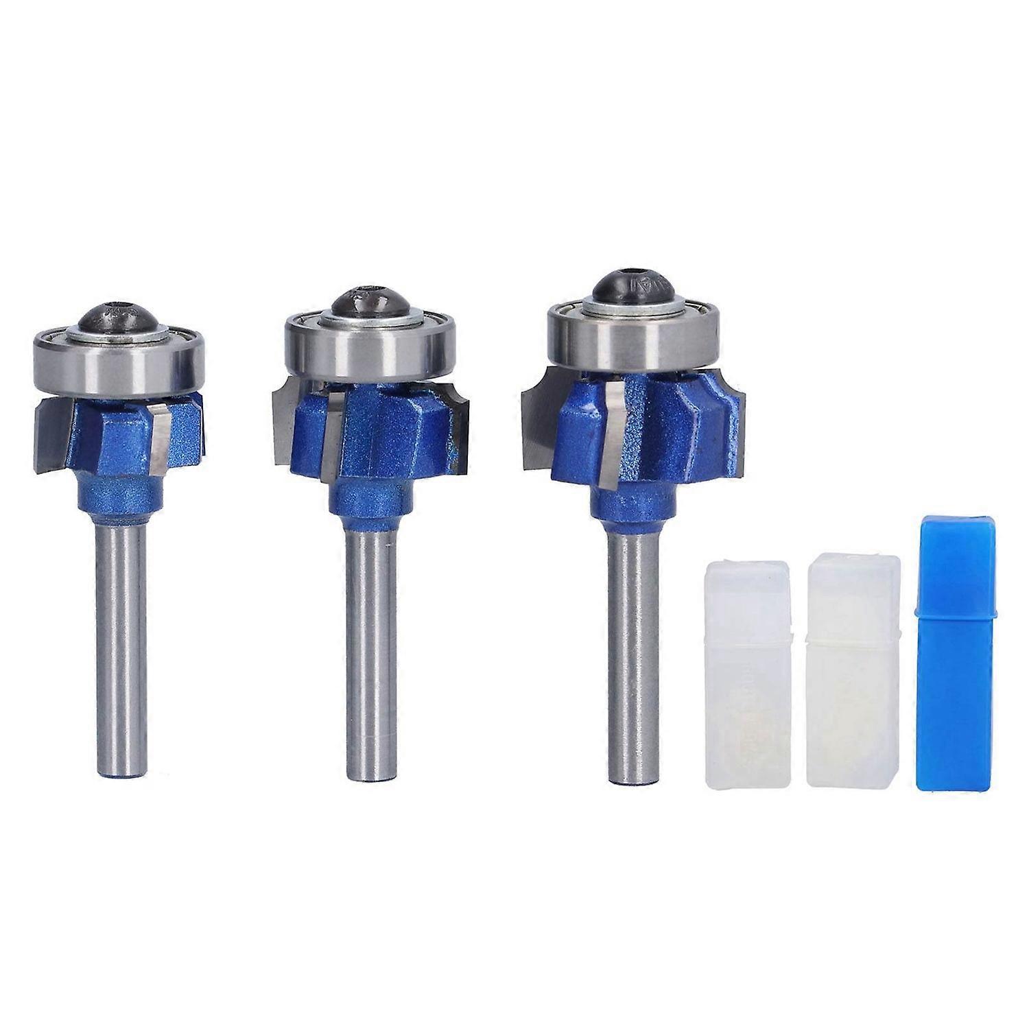 3Pcs Corner Round Bit Woodworking Milling Cutter Trimming Edge Knife 4 Flute 6mm Shank R1 R2 R3