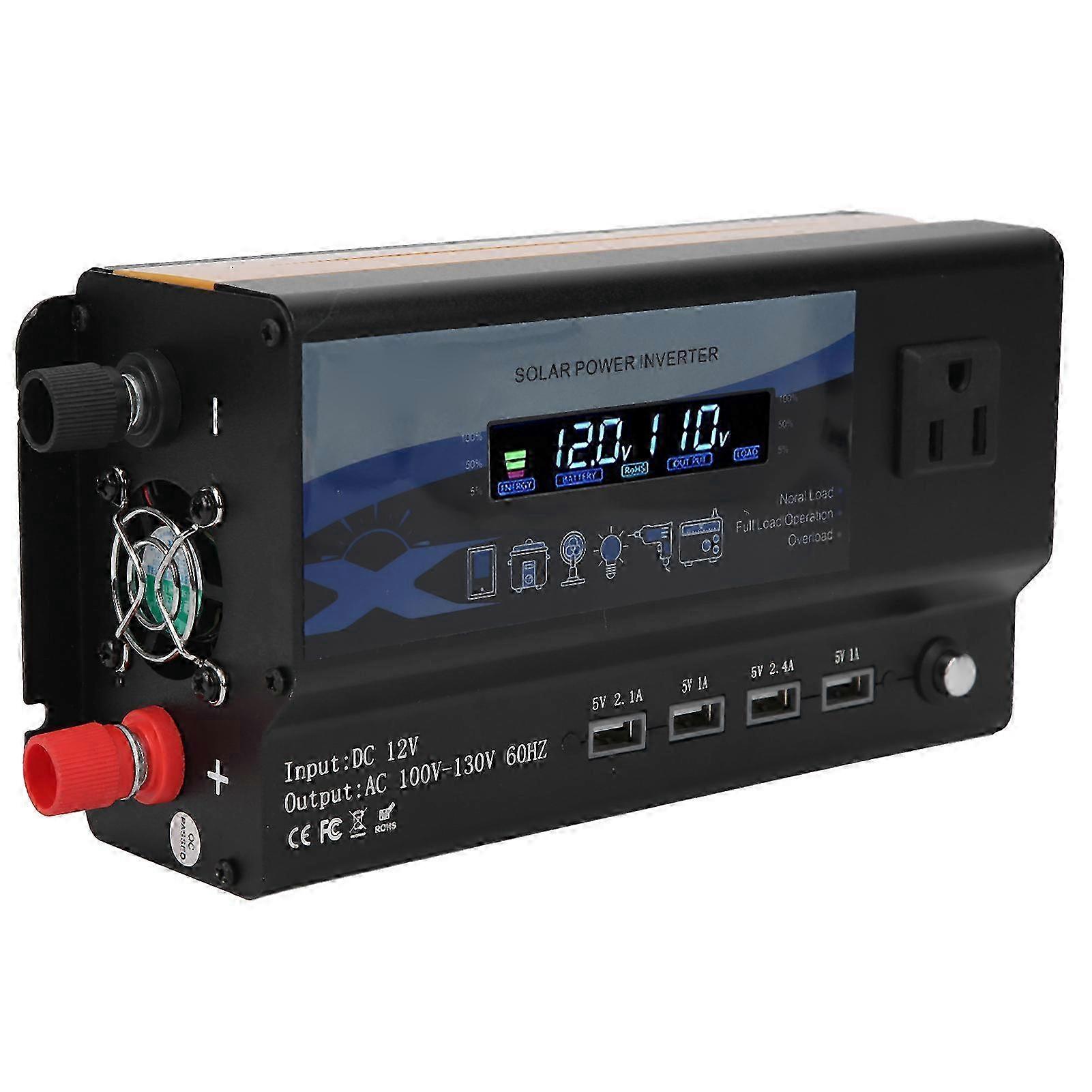 4000W 12V‑110V Car Inverter with LED Color Ambient Light 4 USB Charger Modified Sine Wave Converter