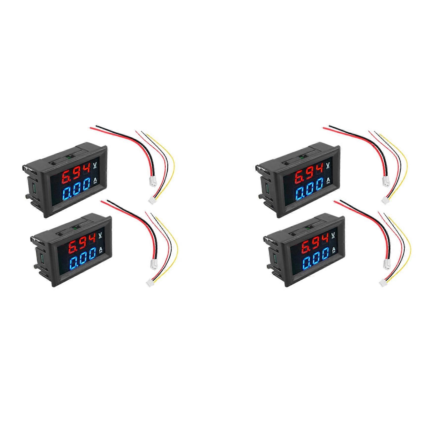 4Pcs Digital Voltmeter Ammeter DC 100V 10A Amp Voltage Current Meter Tester Blue + Red LED Display Panel