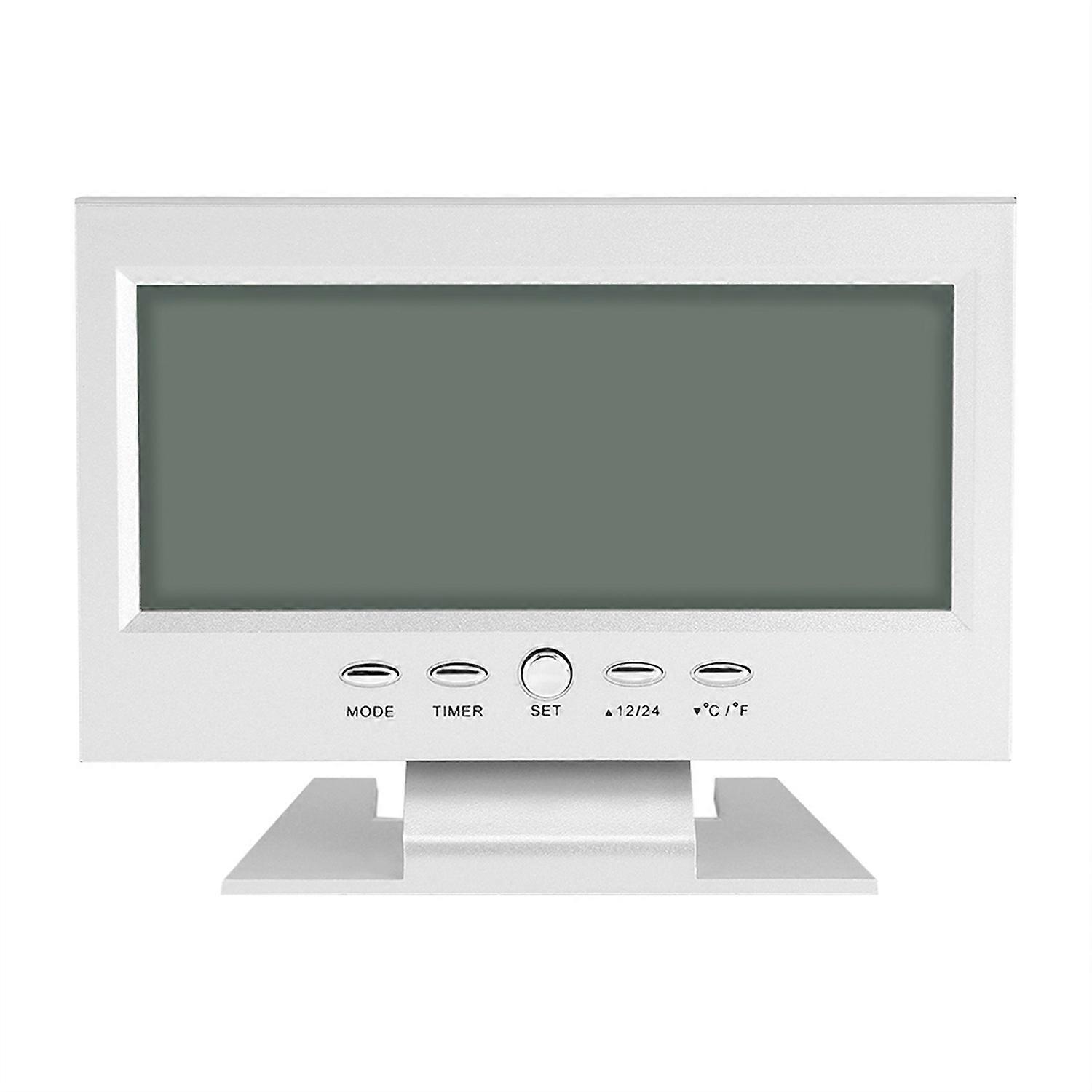 LCD Digital Sound Sensor Table Desk Alarm Clock with Calendar and Temp Display Silver