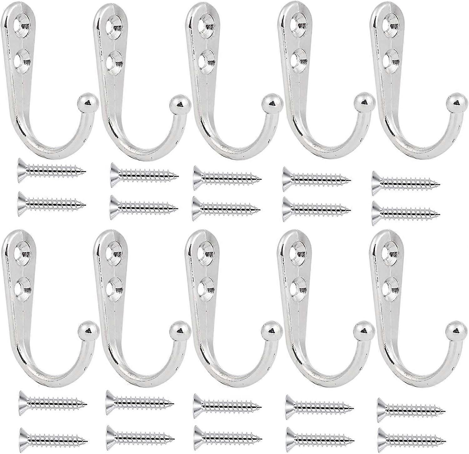Wall Mounted Hooks Coat Hooks Robe Hooks Hangers  ( silver) (10pcs