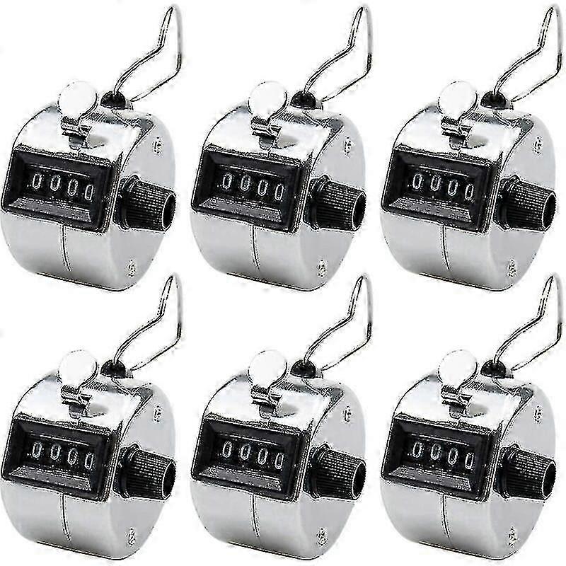 Set of 6 Mechanical Counters with 4-Digit Rings for Point or Individual Counting - Handheld Click Numerators, 4.5 x 4.5 x