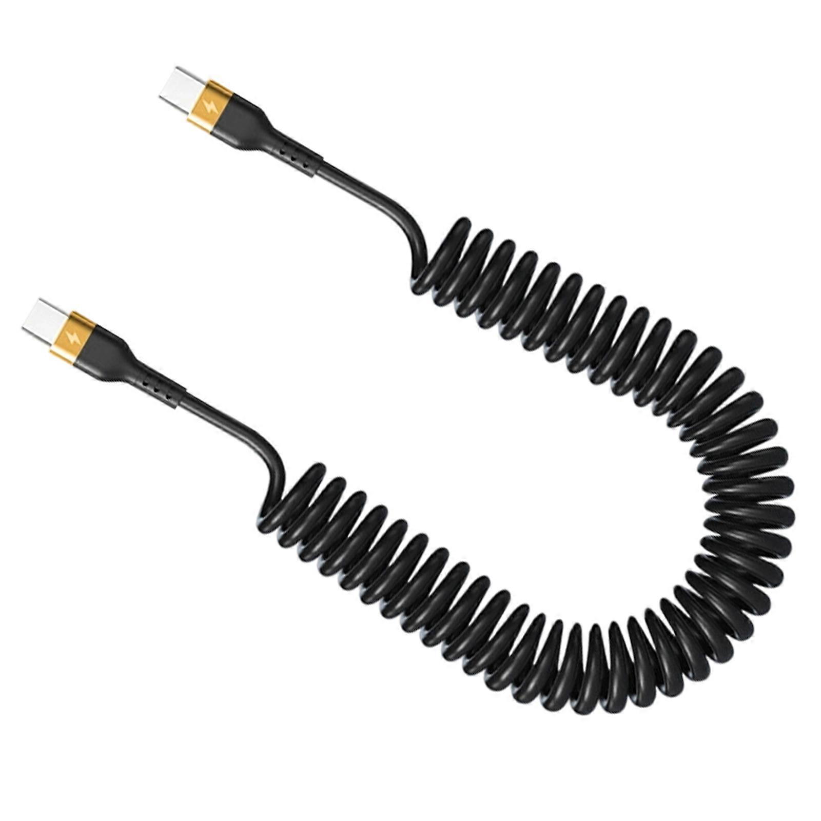 Retractables Type C Charging Cable 6A Fast speed 120W Power Delivery Coiled Cord Universal Compatibility Smartphones Tablets PVC Construction  gold