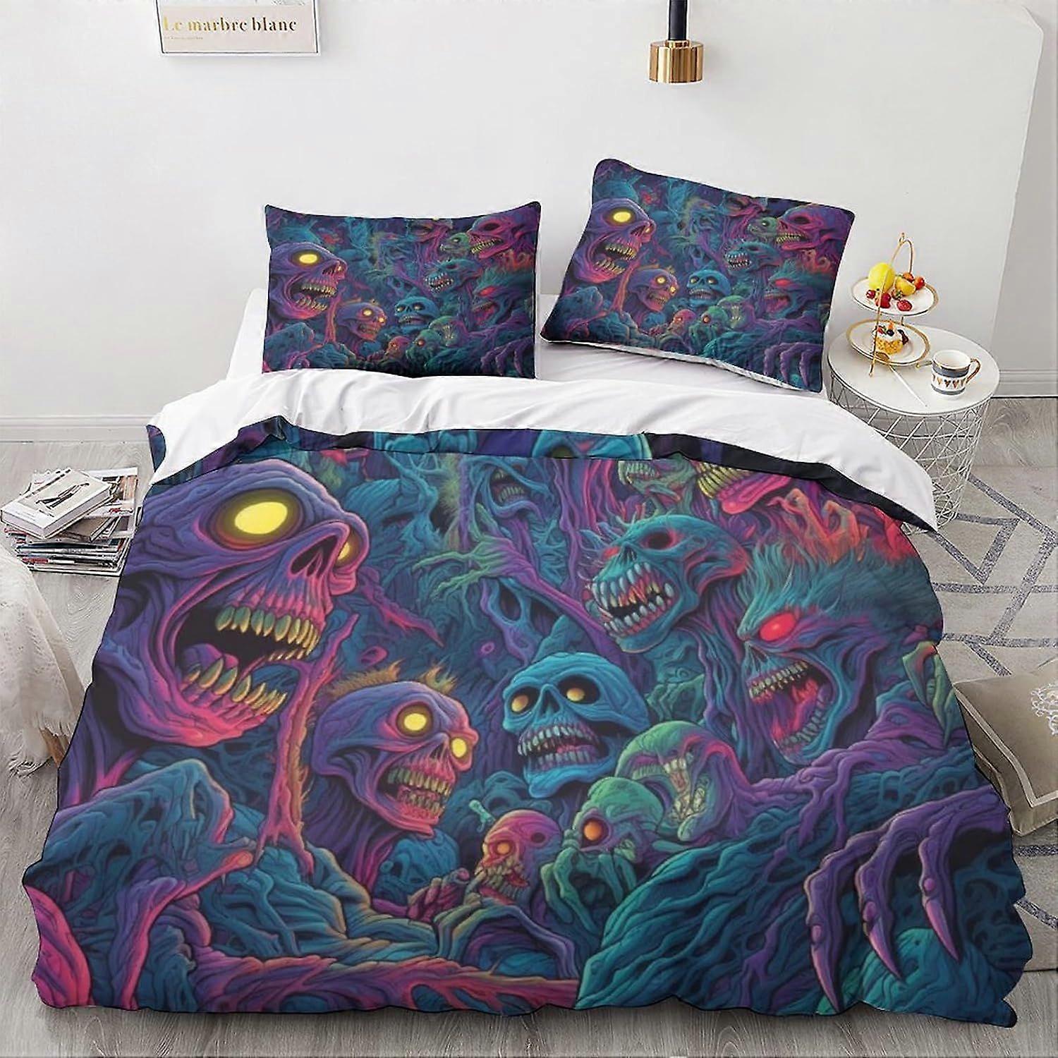 LikeEj monstros edredom capa 3D desenhos animados impresso roupa de cama Set 3Pcs Microfibra vintage carro colcha capa com zíper fechamento duplo